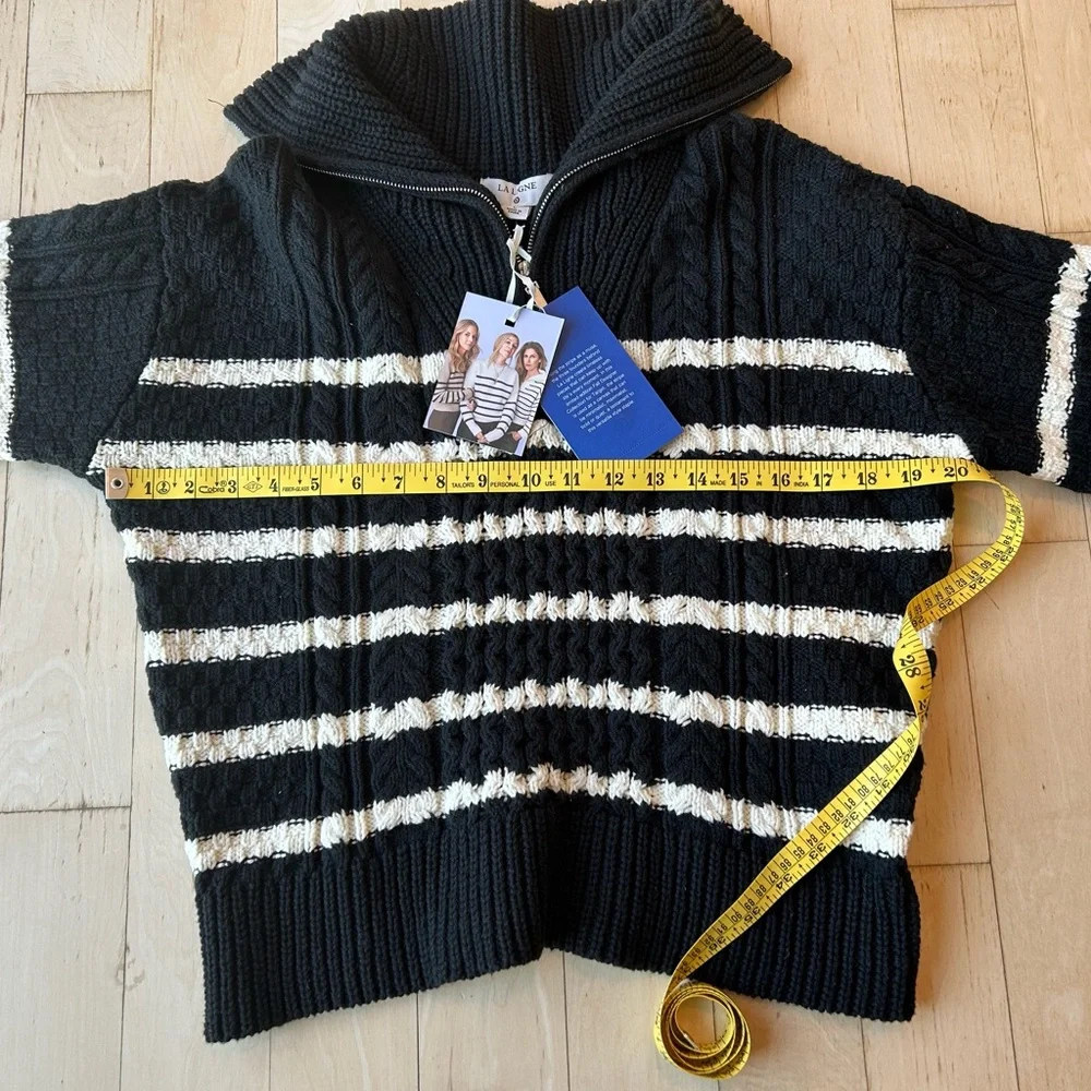 La Ligne x Target Black/White Striped Cotton Blend Shawl Zip Sweater Large NWT